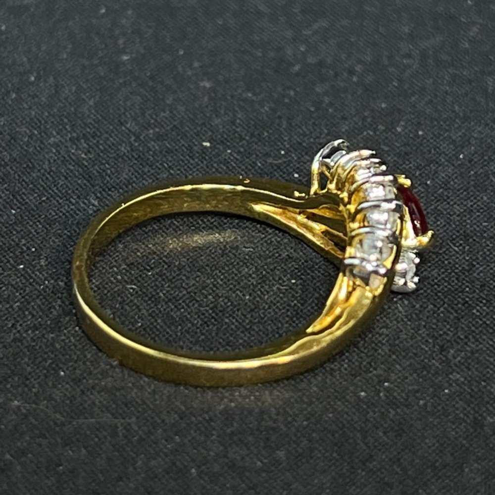 14k GE Gold, Red And Clear Rhinestone Statement Ring Signed MAJA (R295) - Picture 6 of 8